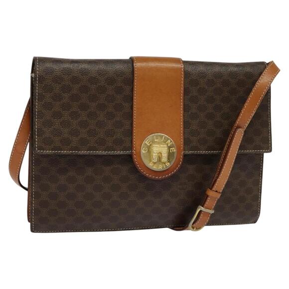 CELINE Macadam Canvas Shoulder Bag Pvc Leather Brown - Picture 1 of 12